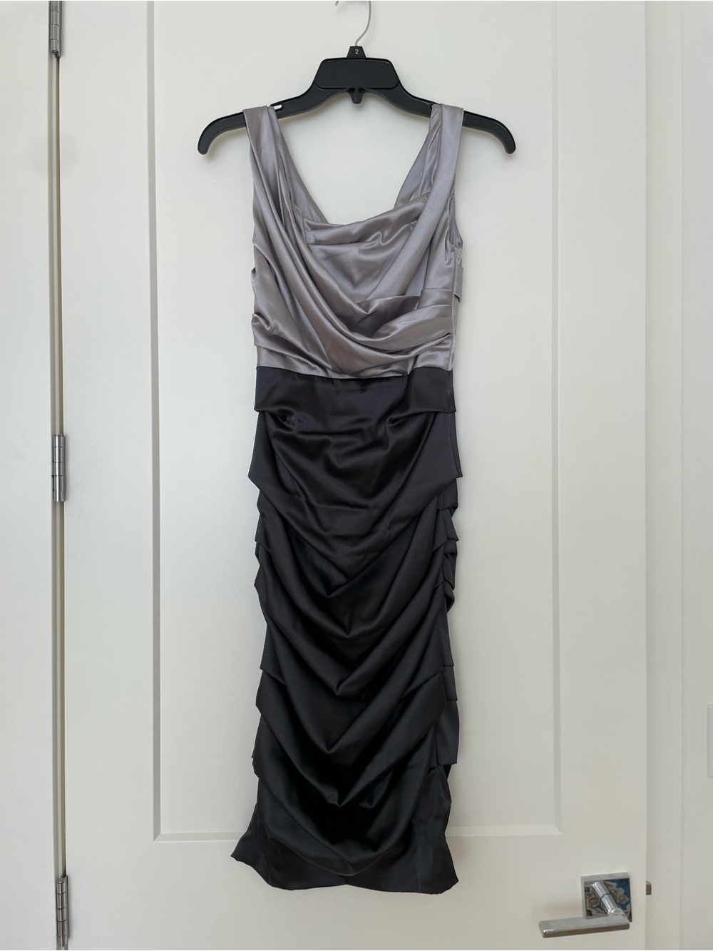 le chateau Two-Tone Silver and Black Satin Midi Dress